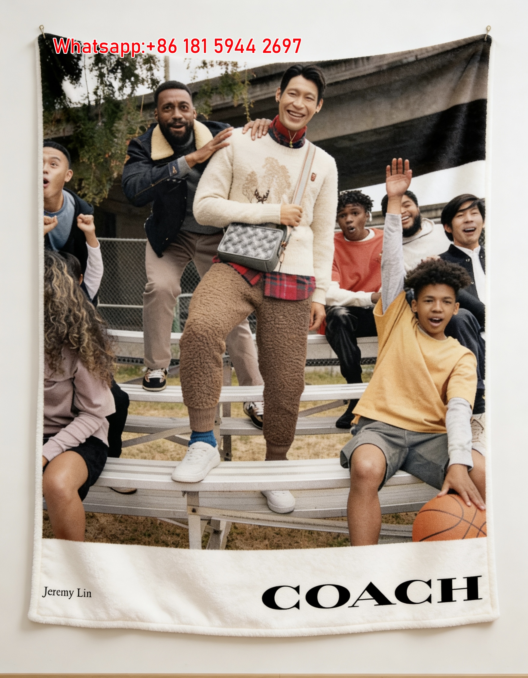 Coach Jeremy Lin Print Flannel Throw Blanket for Sofa C107